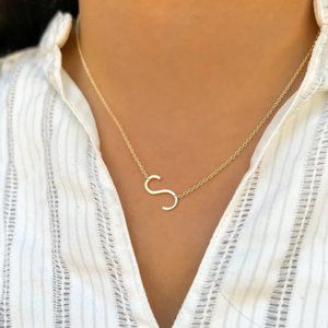 S initial rose gold necklace 9in drop